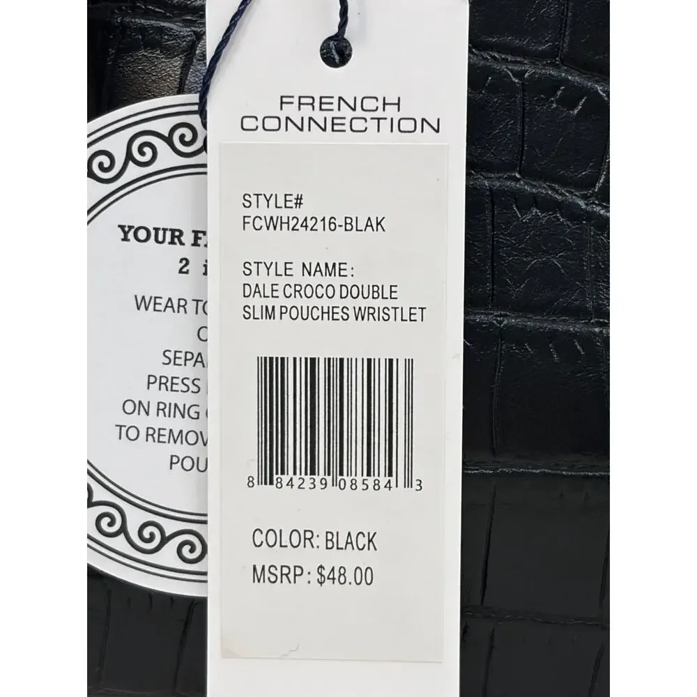 French Connection Black Croco Dale Double Slim Pouches Wristlet 2-in-1‎ NWT Chic